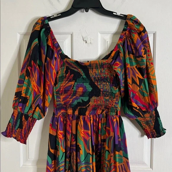 HOUSE OF HARLOW by Nicole Richie Cotton Smocked Dress Puff Sleeve Meadow Pink XS - Picture 7 of 10